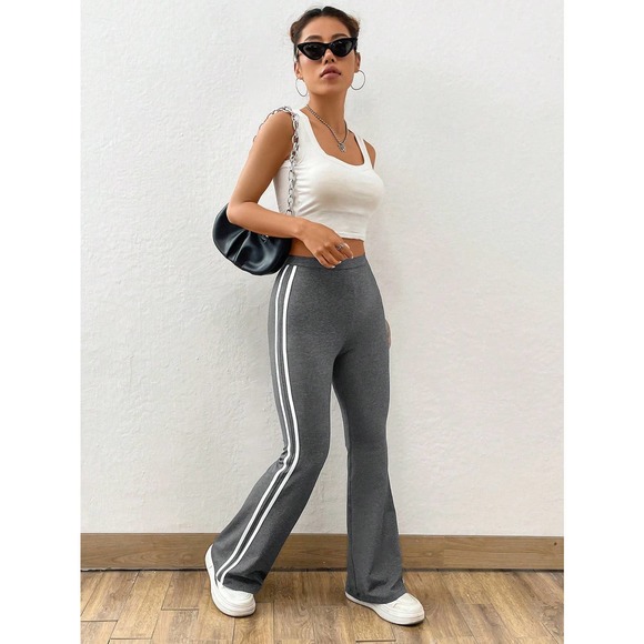 90s Striped Tape Flare Leg Pants black white - Picture 6 of 9